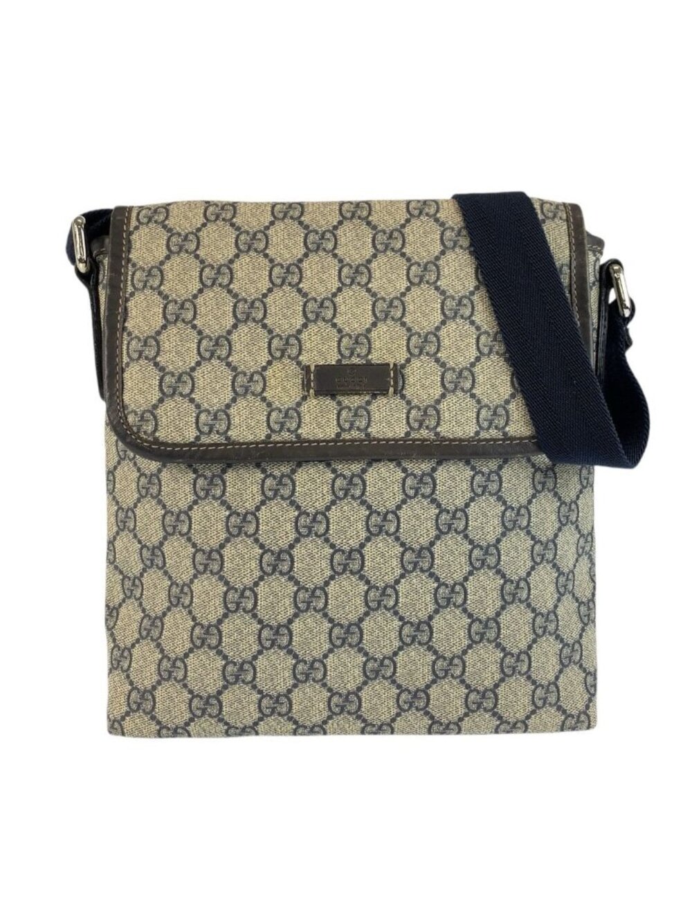 Gucci Gray Navy GG Supreme Canvas Shoulder Bag Pochette